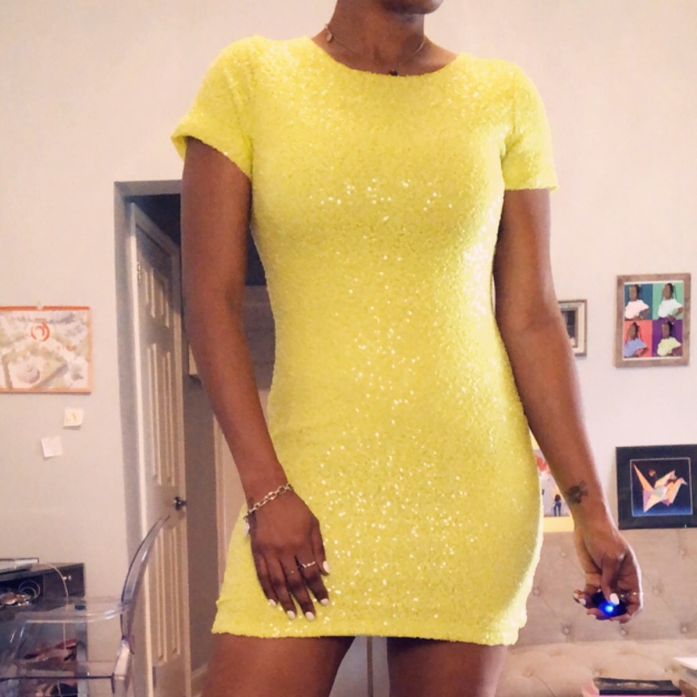 Sequined Highlighter Green Mini Dress
